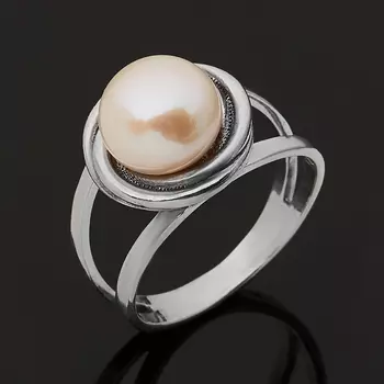 Кольцо жемчуг белый (серебро 925 пр. родир. бел.) размер 17,5