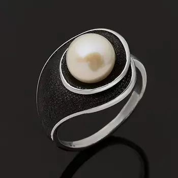 Кольцо жемчуг белый (серебро 925 пр. родир. бел., эмаль) размер 17