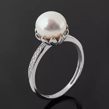 Кольцо жемчуг белый (серебро 925 пр.) размер 17