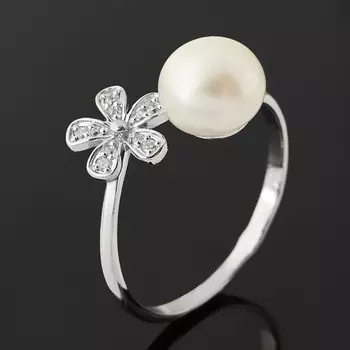 Кольцо жемчуг белый (серебро 925 пр.) (регулируемый) размер 18