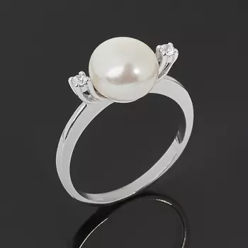 Кольцо жемчуг белый (серебро 925 пр. родир. бел.) размер 17,5