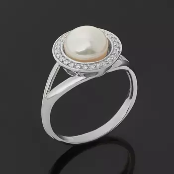 Кольцо жемчуг белый (серебро 925 пр.) размер 17,5