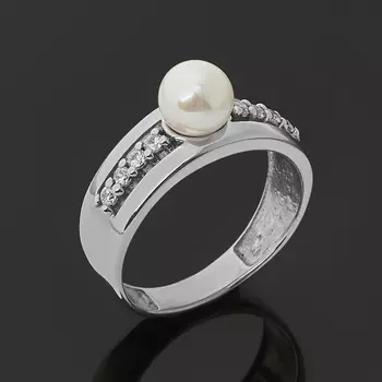 Кольцо жемчуг белый (серебро 925 пр.) размер 17