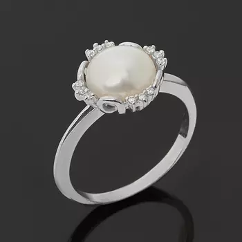 Кольцо жемчуг белый (серебро 925 пр.) размер 16,5