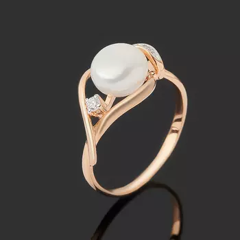 Кольцо жемчуг белый (серебро 925 пр. позолота) размер 17,5