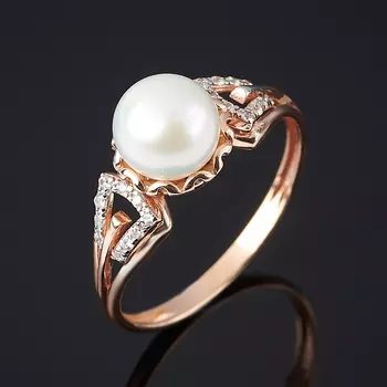 Кольцо жемчуг белый (серебро 925 пр. позолота) размер 17