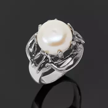 Кольцо жемчуг белый (серебро 925 пр. оксидир.) размер 17,5