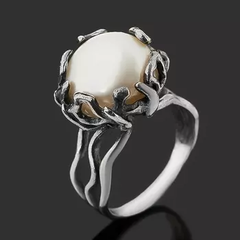 Кольцо жемчуг белый (серебро 925 пр. оксидир.) размер 17