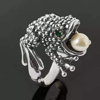 Кольцо жемчуг белый (серебро 925 пр. оксидир.) размер 18