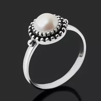 Кольцо жемчуг белый (серебро 925 пр. оксидир.) размер 17,5