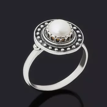 Кольцо жемчуг белый (серебро 925 пр. оксидир.) размер 17