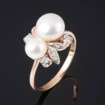 Кольцо жемчуг белый (серебро 925 пр., позолота) размер 17