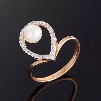 Кольцо жемчуг белый (серебро 925 пр. позолота) размер 17