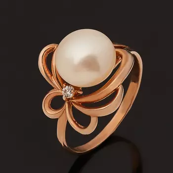 Кольцо жемчуг белый (серебро 925 пр. позолота) размер 17,5