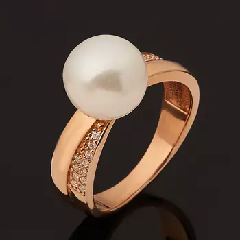 Кольцо жемчуг белый (серебро 925 пр. позолота) размер 17,5