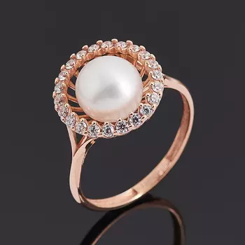 Кольцо жемчуг белый (серебро 925 пр. позолота) размер 18