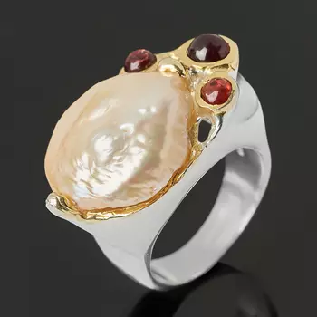 Кольцо жемчуг белый (серебро 925 пр. позолота) размер 18,5