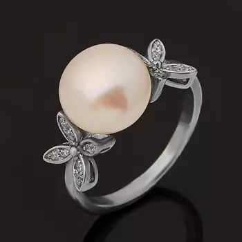 Кольцо жемчуг белый (серебро 925 пр.) размер 16,5