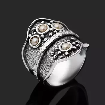 Кольцо жемчуг белый (серебро 925 пр.) размер 18