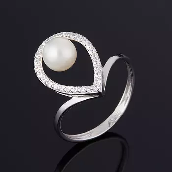 Кольцо жемчуг белый (серебро 925 пр.) размер 18