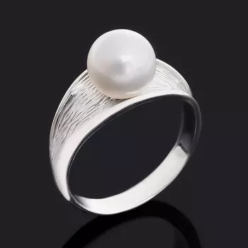 Кольцо жемчуг белый (серебро 925 пр. родир. бел.) размер 17,5