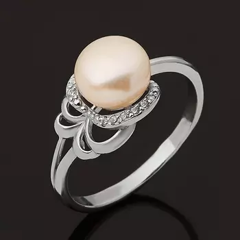 Кольцо жемчуг белый (серебро 925 пр. родир. бел.) размер 17,5