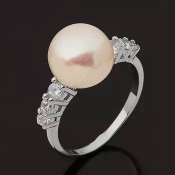 Кольцо жемчуг белый (серебро 925 пр. родир. бел.) размер 17
