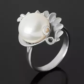 Кольцо жемчуг белый (серебро 925 пр. родир. бел.) размер 17