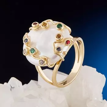 Кольцо жемчуг белый (золото 585 пр.) размер 17