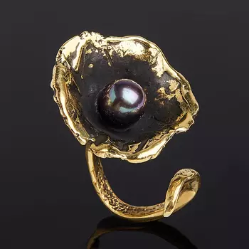 Кольцо жемчуг черный (бронза) (регулируемый) размер 18