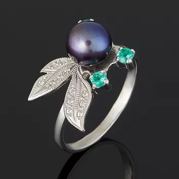 Кольцо жемчуг черный (серебро 925 пр.) размер 18