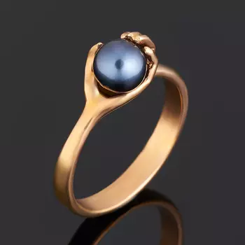 Кольцо жемчуг черный (серебро 925 пр. позолота) размер 18