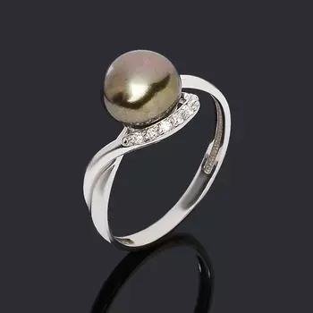 Кольцо жемчуг черный (серебро 925 пр. родир. бел.) размер 18