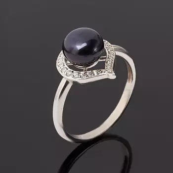 Кольцо жемчуг черный (серебро 925 пр.) размер 18