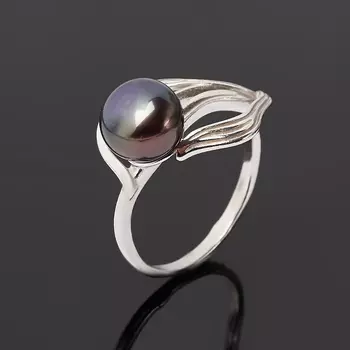 Кольцо жемчуг черный (серебро 925 пр. родир. бел.) размер 17