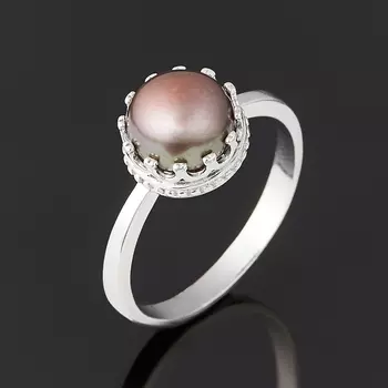 Кольцо жемчуг черный (серебро 925 пр. родир. бел.) размер 18,5