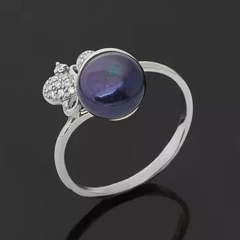 Кольцо жемчуг черный (серебро 925 пр. родир. бел.) размер 17,5