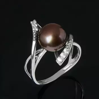 Кольцо жемчуг черный (серебро 925 пр.) размер 16,5