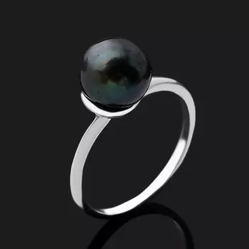 Кольцо жемчуг черный (серебро 925 пр. родир. бел.) размер 17