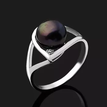 Кольцо жемчуг черный (серебро 925 пр. родир. бел.) размер 17