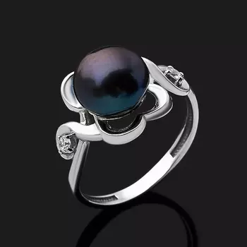 Кольцо жемчуг черный (серебро 925 пр. родир. бел.) размер 17