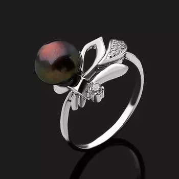 Кольцо жемчуг черный (серебро 925 пр. родир. бел.) размер 17