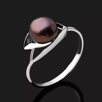 Кольцо жемчуг черный (серебро 925 пр. родир. бел.) размер 17,5