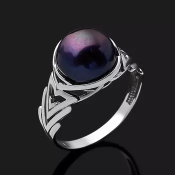 Кольцо жемчуг черный (серебро 925 пр. родир. бел.) размер 17,5