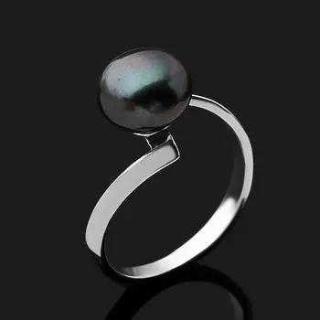 Кольцо жемчуг черный (серебро 925 пр. родир. бел.) размер 18