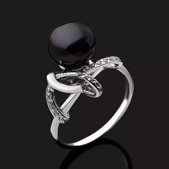 Кольцо жемчуг черный (серебро 925 пр. родир. бел.) размер 18