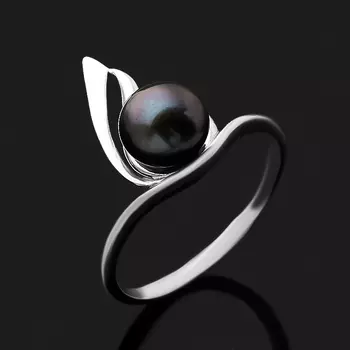 Кольцо жемчуг черный (серебро 925 пр. родир. бел.) размер 18