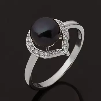 Кольцо жемчуг черный (серебро 925 пр. родир. бел.) размер 18,5