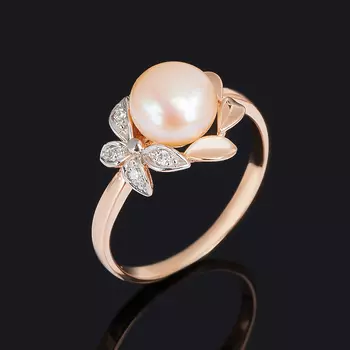 Кольцо жемчуг персиковый (серебро 925 пр. позолота) размер 18,5