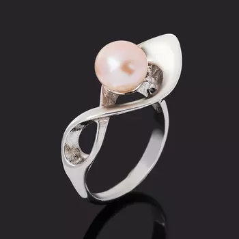 Кольцо жемчуг розовый (серебро 925 пр.) размер 18